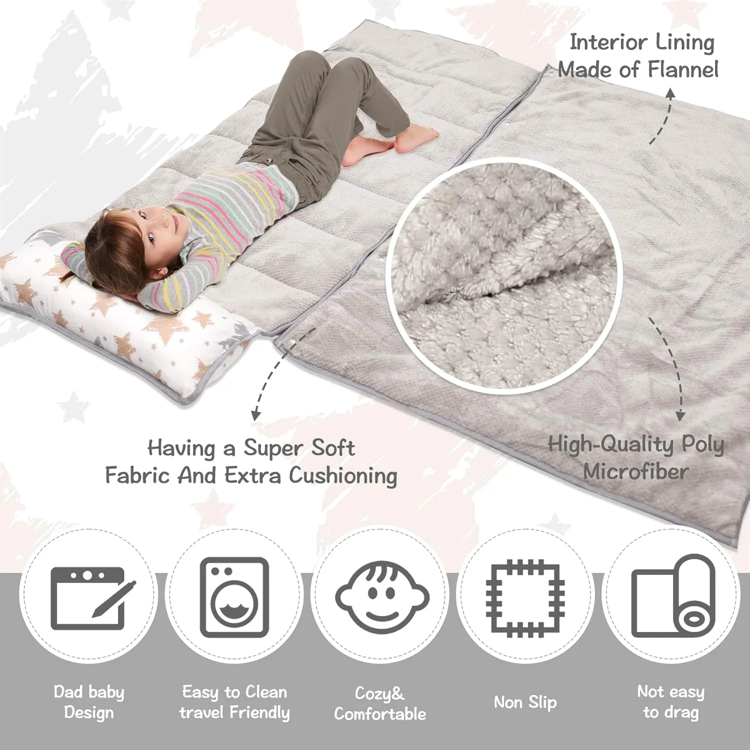 Toddler Nap Mat with Removable Blanket and Pillow, Extra Large Rolled Napping Mats,Toddler Sleeping Bag,Kids Sleeping Bag for Daycare,Nap Mats for Preschool