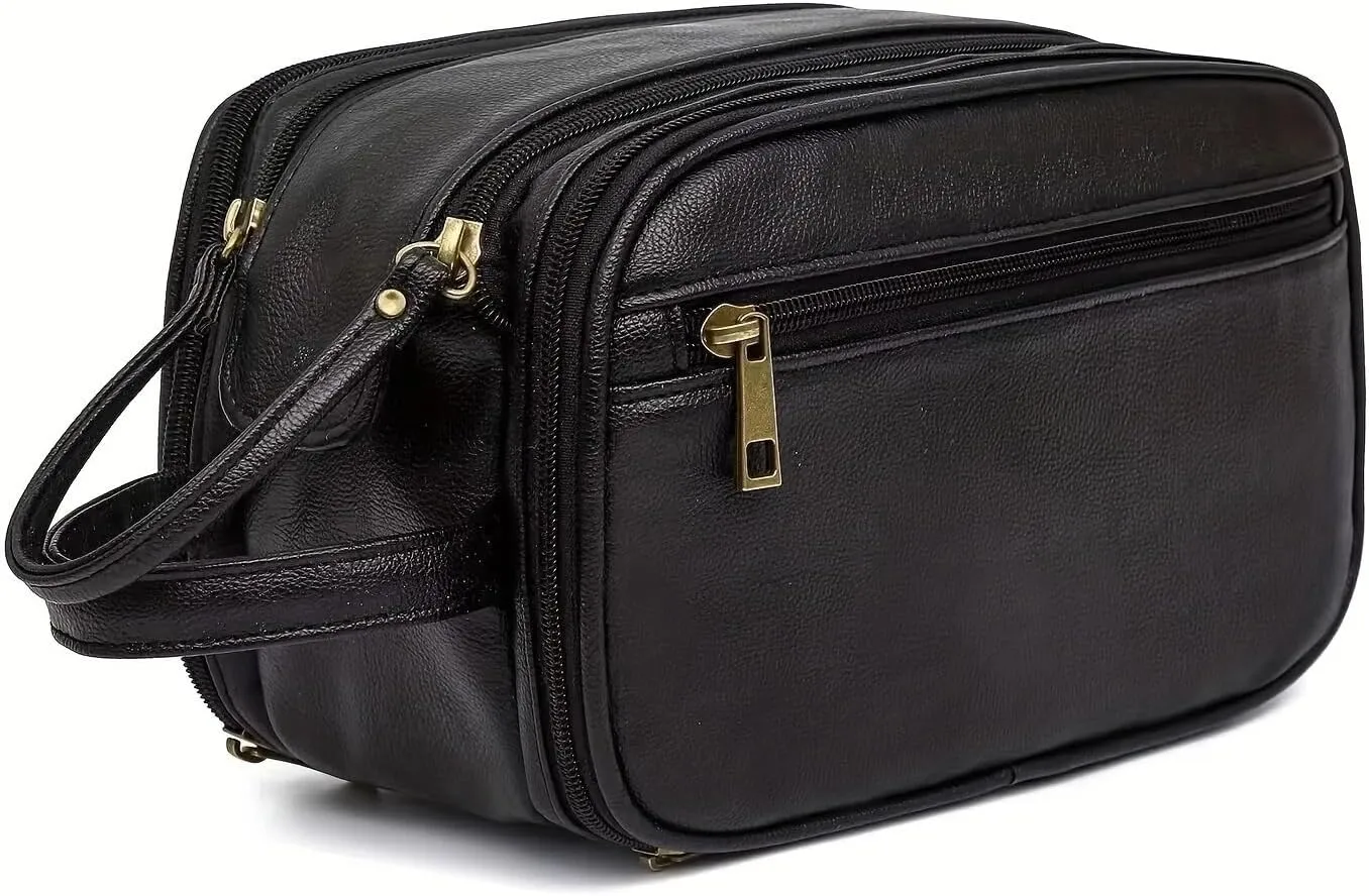 Toiletry Bag for Men Large Travel Shaving Waterproof Bathroom Toiletries Organizer PU Leather Cosmetic Bags