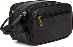 Toiletry Bag for Men Large Travel Shaving Waterproof Bathroom Toiletries Organizer PU Leather Cosmetic Bags