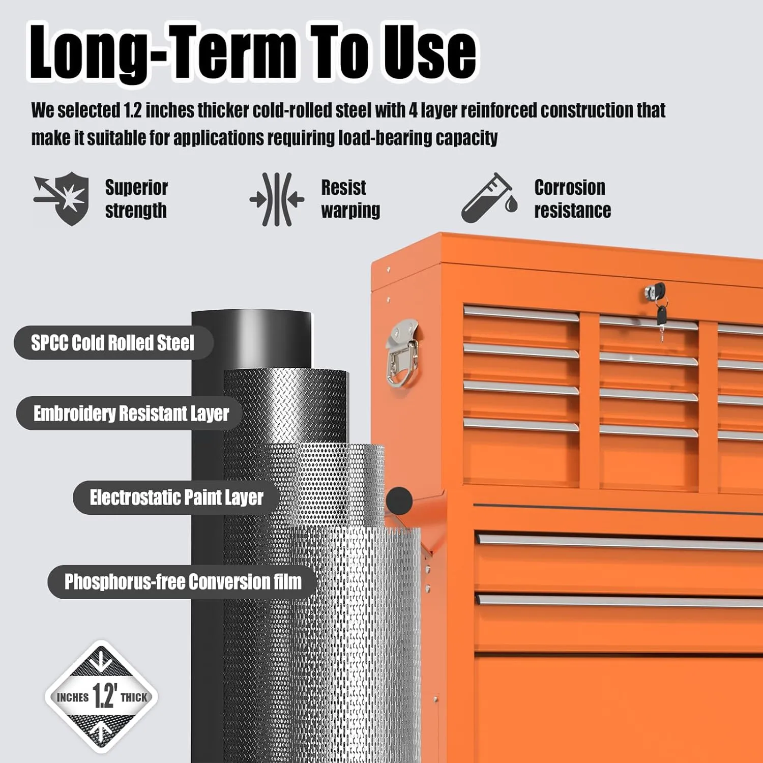 Tool Chest, 8-Drawer Rolling Storage Cabinet with 2 in 1 Detachable Top Tool Box, Lockable Wheels, Side Hooks, Liner, Locking Mechanism, Metal Cart for Garage (Orange)