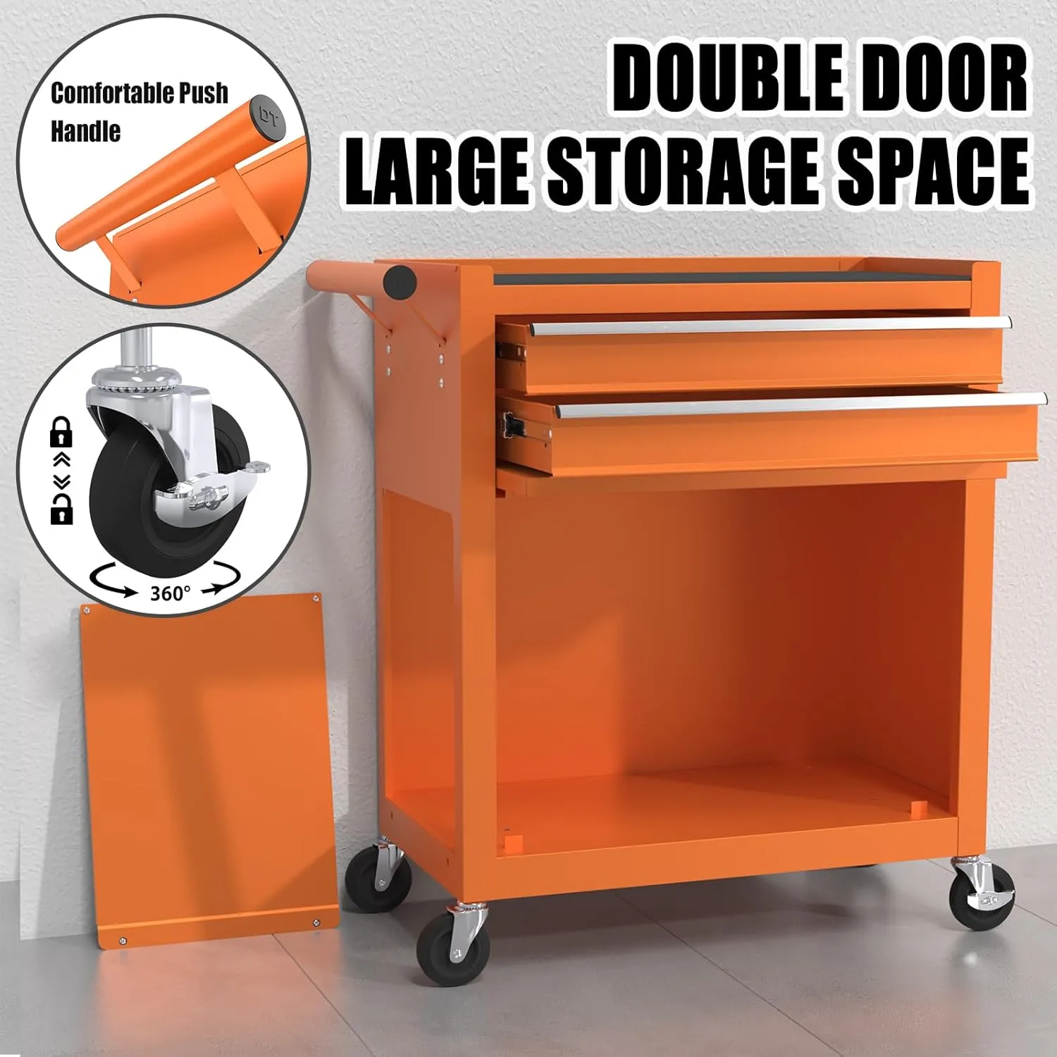 Tool Chest, 8-Drawer Rolling Storage Cabinet with 2 in 1 Detachable Top Tool Box, Lockable Wheels, Side Hooks, Liner, Locking Mechanism, Metal Cart for Garage (Orange)