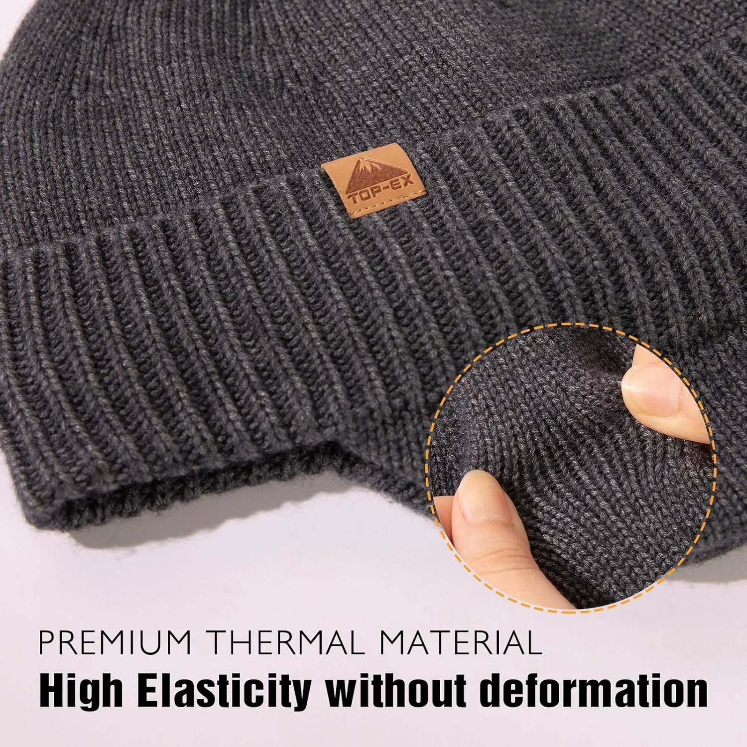 TOP-EX XL/XXL Unisex 80% Merino Wool Waterproof Beanie with Ear Flap Winter Fleece Lined Beanie Hat