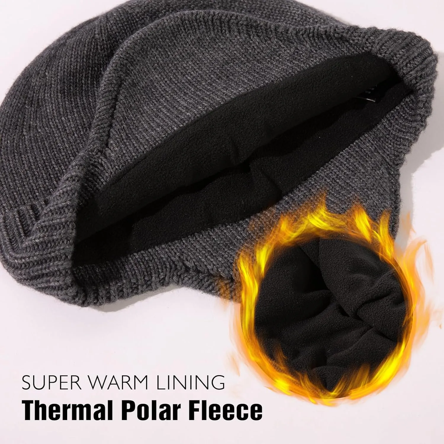 TOP-EX XL/XXL Unisex 80% Merino Wool Waterproof Beanie with Ear Flap Winter Fleece Lined Beanie Hat