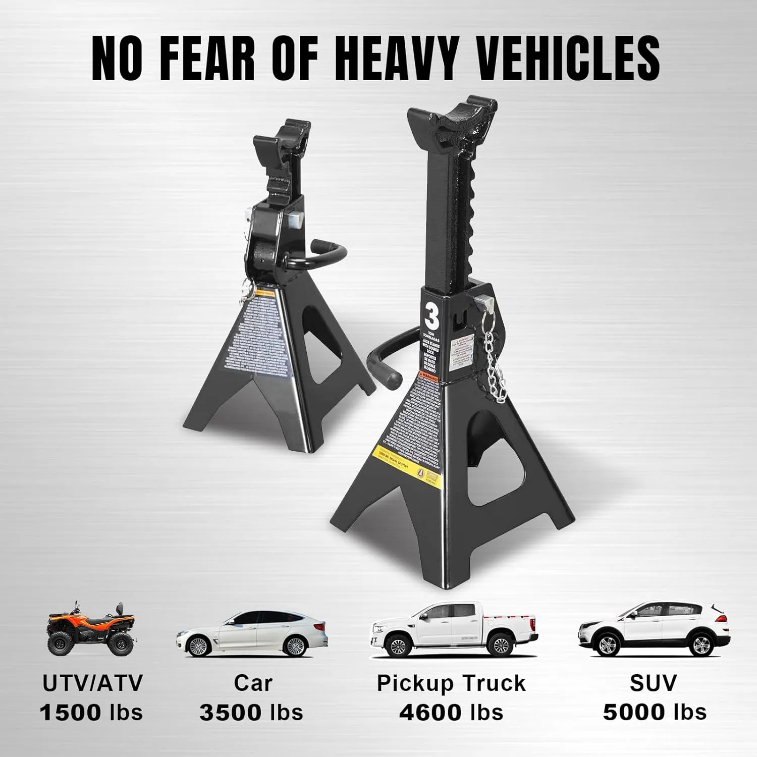 Torin 3 Ton (6,000 LBs) Capacity Double Locking Steel Jack Stands, 2 Pack, Black, AT43002AB