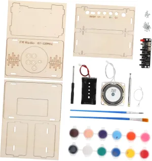 Toyvian 1 Set DIY Radio Kit for Build Your Own Wood with Paint Colors Brushes Stem Educational for Ages Safe Sturdy Science Project