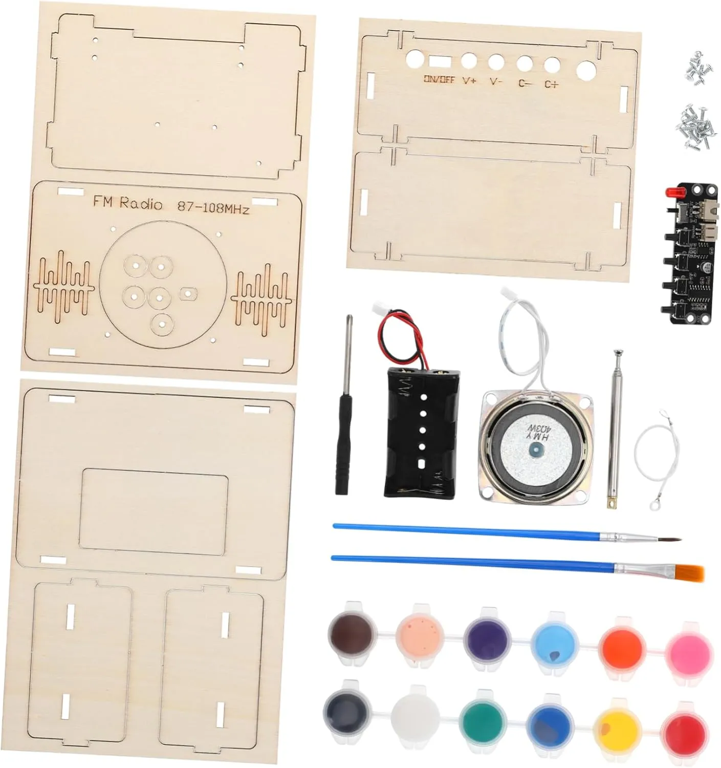 Toyvian 1 Set DIY Radio Kit for Build Your Own Wood with Paint Colors Brushes Stem Educational for Ages Safe Sturdy Science Project