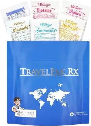 Travel Essentials Medicine Kit 73 Tablets Individually Wrapped, Variety Pack of 6 Different OTC Travel Rx Kit Medications for Travel, Cruises, Camping, Created by Pharmacist