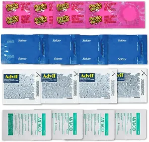 Travel Medicine Kit - Ibuprofen Individual Packets, Sodium Bicarbonate & Antacids - TSA-Approved 48 Pcs Mini Travel Size Medicine Variety Pack for Travel (3 Sets)