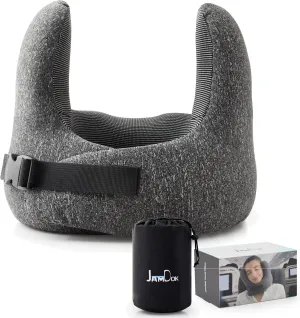 Travel Neck Pillow, Memory Foam Head Support, Adjustable Clasp, Gray with Storage Bag