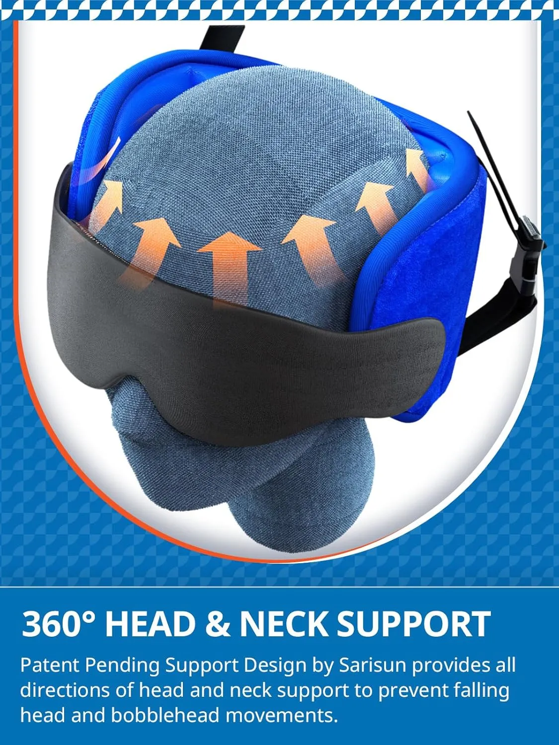 Travel Pillows for Airplanes, Airplane Pillow for Long Flight, Airplane Head Strap with Sleep Eye Mask, 360° Headrest for Car Trip, Stop Bobblehead, FSA HSA Eligible Approved, Mottled Grey