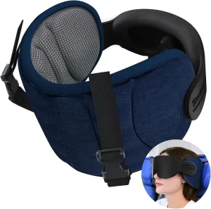 Travel Pillows for Airplanes, Airplane Pillow for Long Flight, Airplane Head Strap with Sleep Eye Mask, 360° Headrest for Car Trip, Stop Bobblehead, FSA HSA Eligible Approved, Mottled Grey