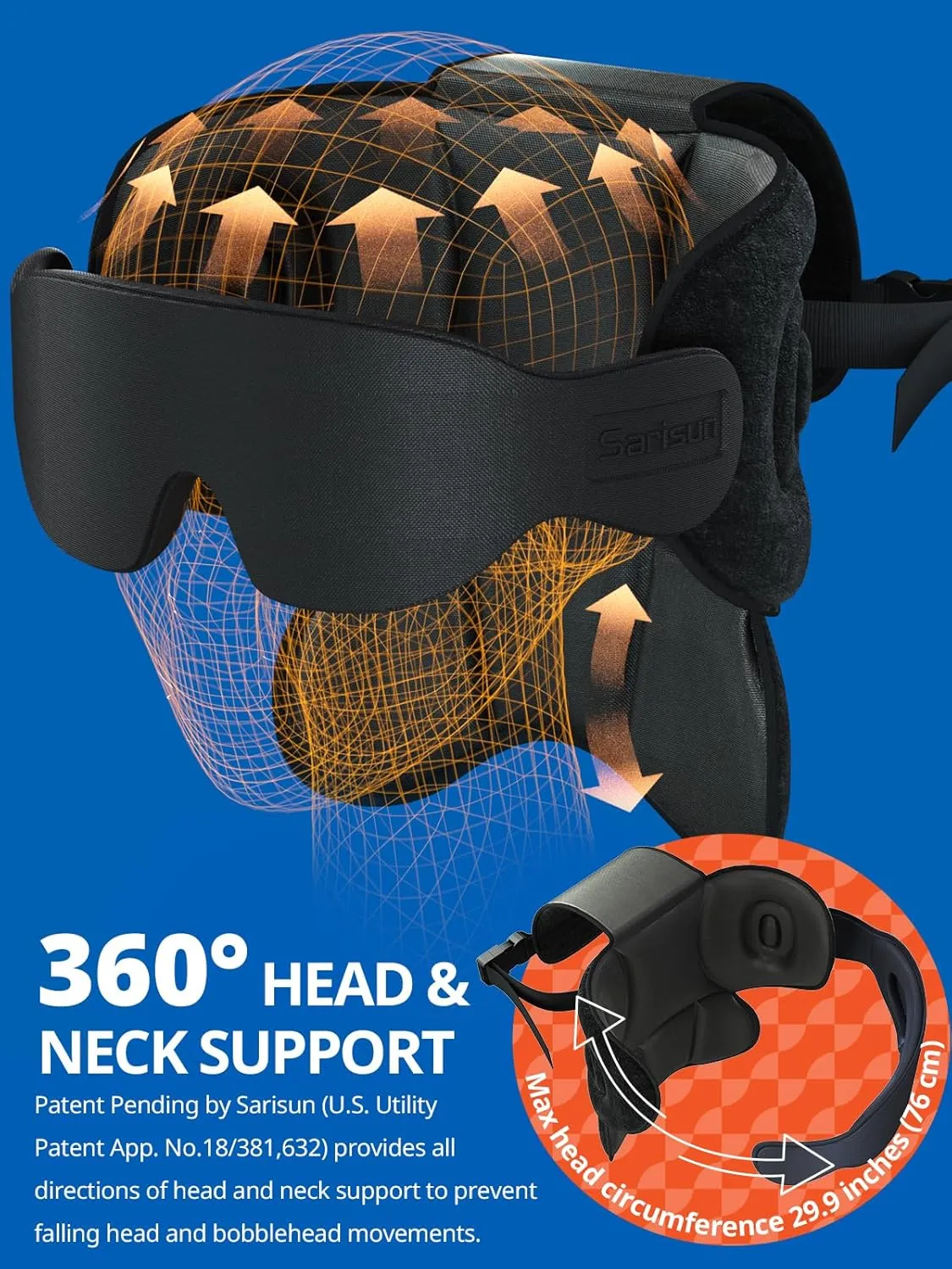 Travel Pillows for Airplanes, Neck Airplane Pillow with Eye Mask for Sleeping, 360° Support Headrest, Portable Travel Essentials, Adjustable Airplane Head Strap for Most Seat, Mottled Blue