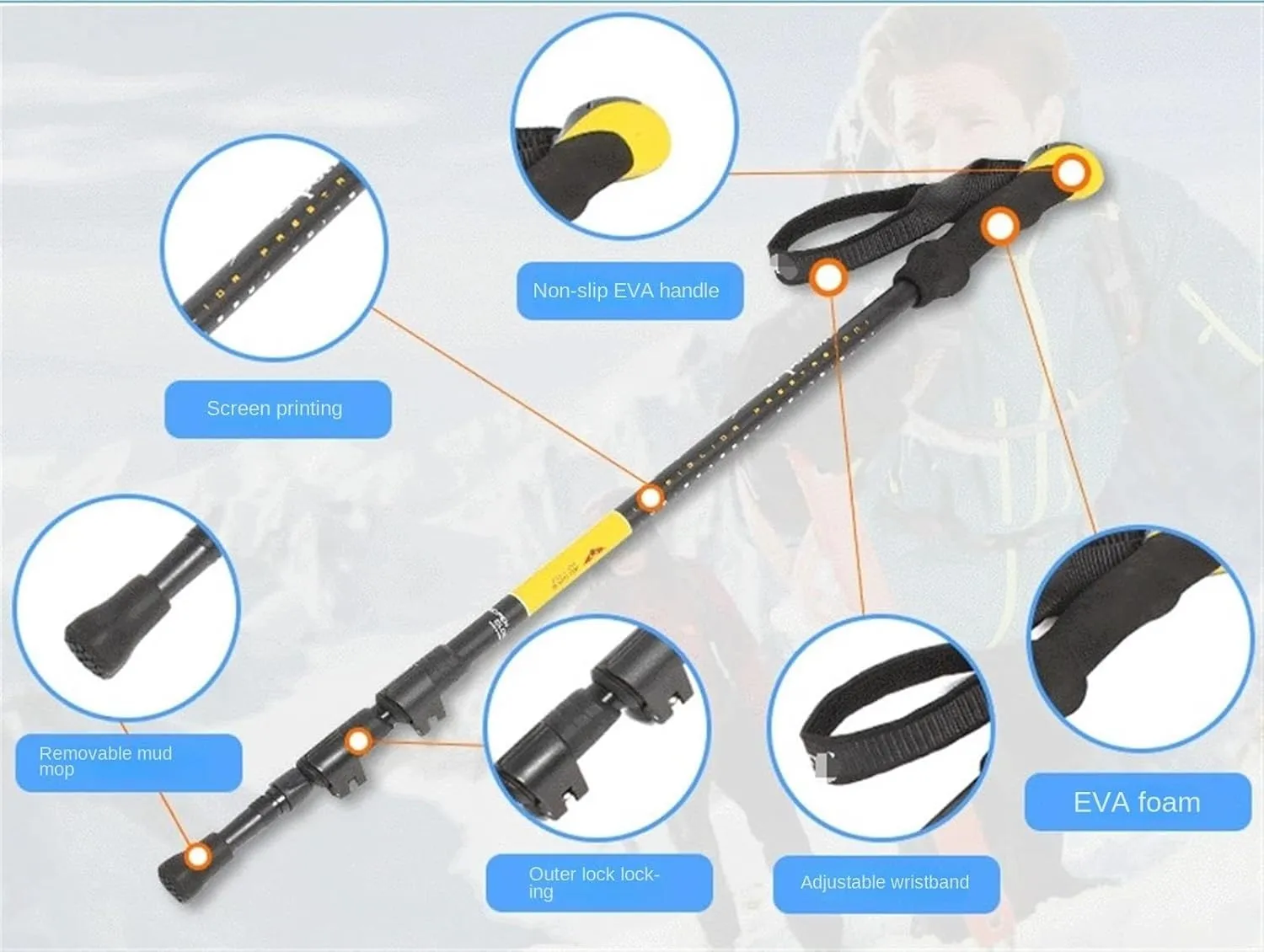 Travel Trekking Pole Trekking Pole Telescopic Walking Stick with Ergonomic Handle Portable Hiking Pole for Outdoor Outdoor Activities(Blue)