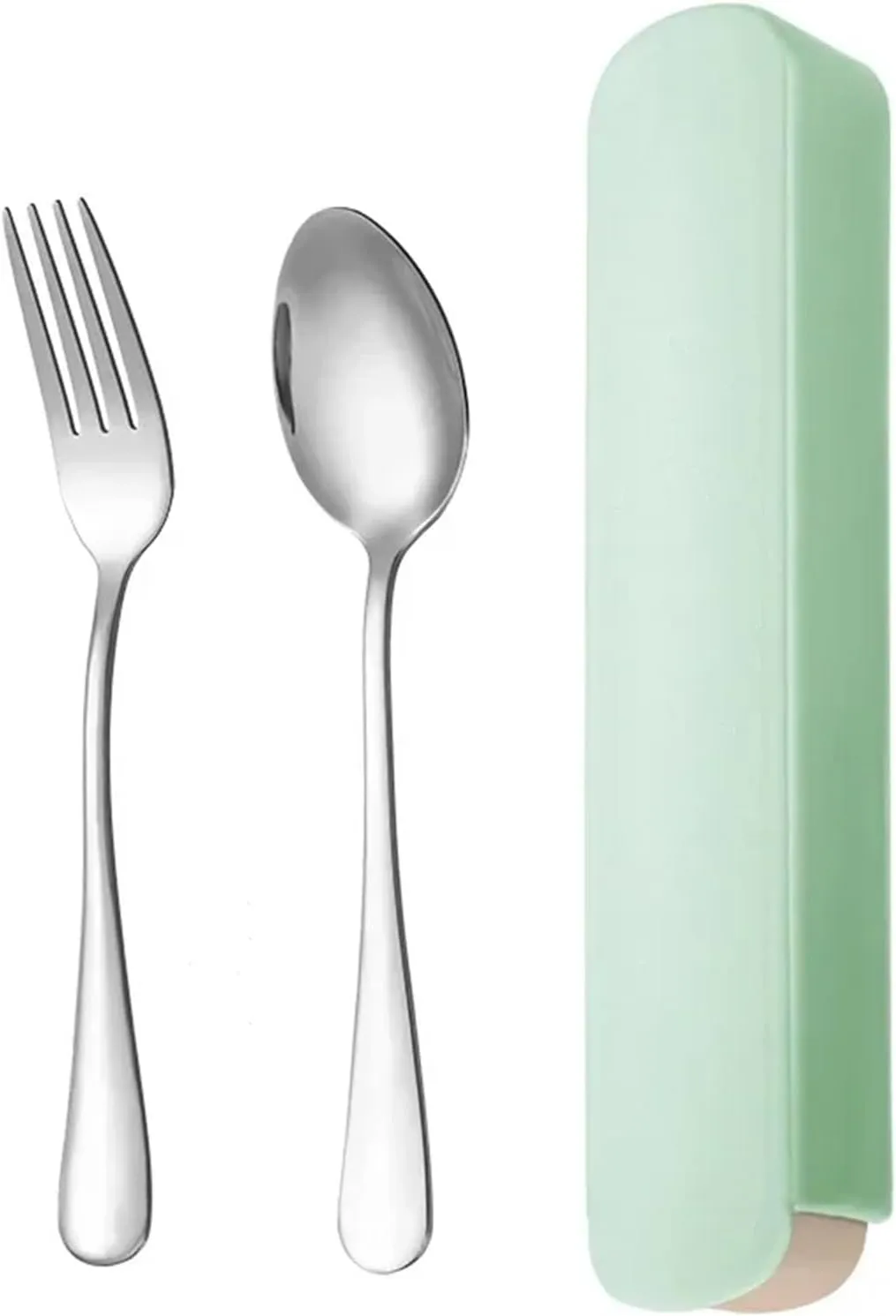 Travel Utensils with Case 410 Stainless Steel Portable Cutlery Set Knife Fork And Spoon for students Travel Tableware with Storage Box Camping Cutlery(Green set B)