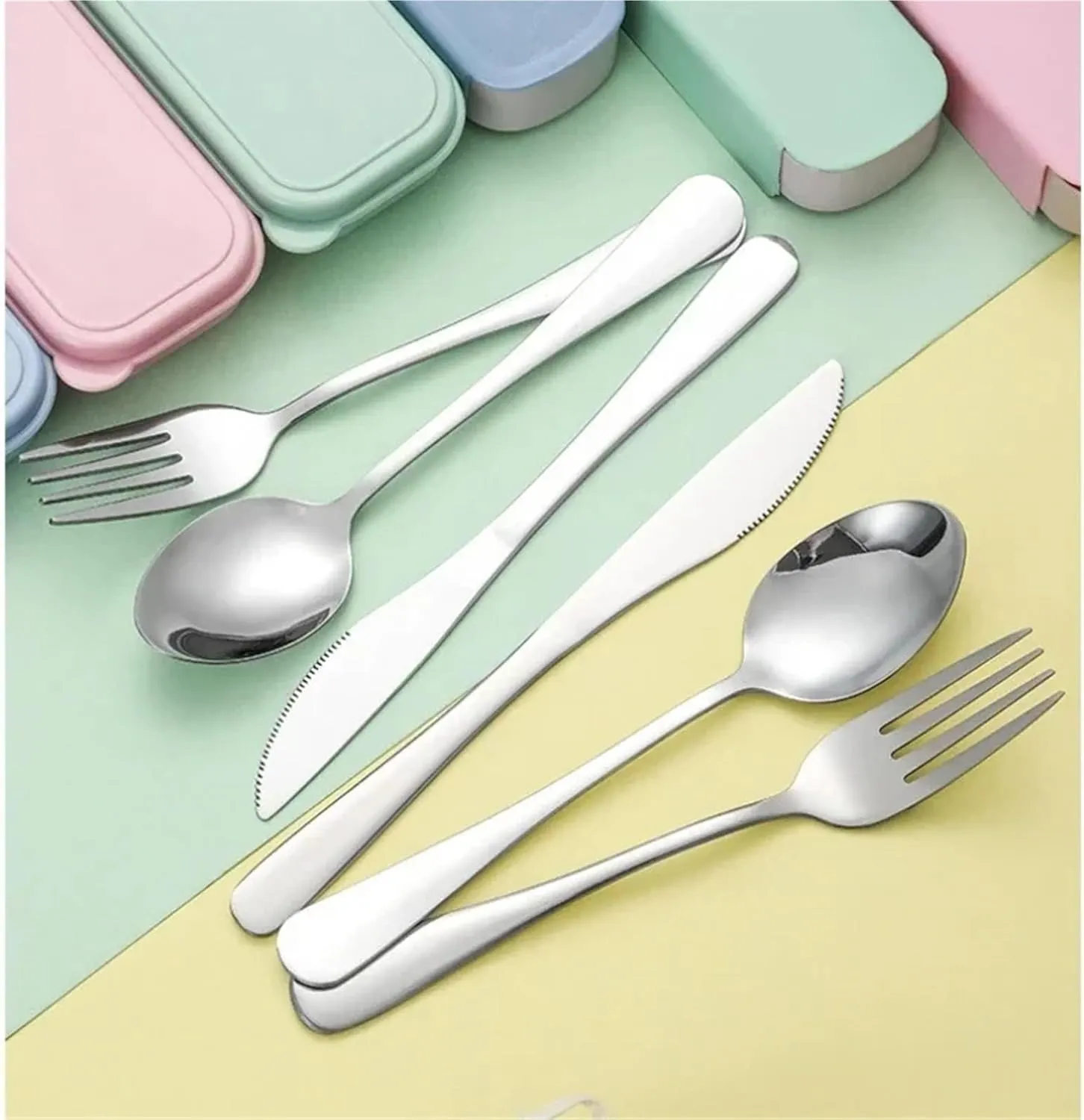 Travel Utensils with Case 410 Stainless Steel Portable Cutlery Set Knife Fork And Spoon for students Travel Tableware with Storage Box Camping Cutlery(Green set B)