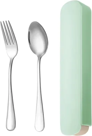 Travel Utensils with Case 410 Stainless Steel Portable Cutlery Set Knife Fork And Spoon for students Travel Tableware with Storage Box Camping Cutlery(Green set B)