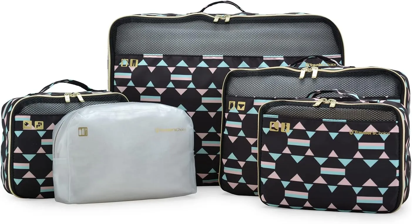 Traveler's Choice Cloverland Packing Cubes 5 Piece Set, Kaleidoscope, One Size