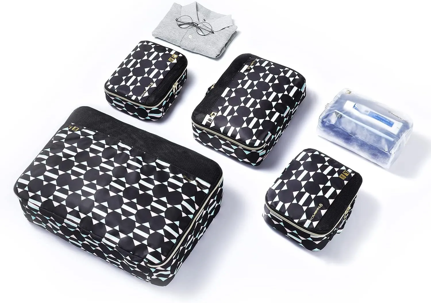 Traveler's Choice Cloverland Packing Cubes 5 Piece Set, Kaleidoscope, One Size