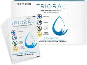 TRIORAL Rehydration Electrolyte Powder - WHO Hydration Supplement Salts Formula - Combat Dehydration from Workouts, Fluid Loss and Much More - 100 Drink Mix Packets