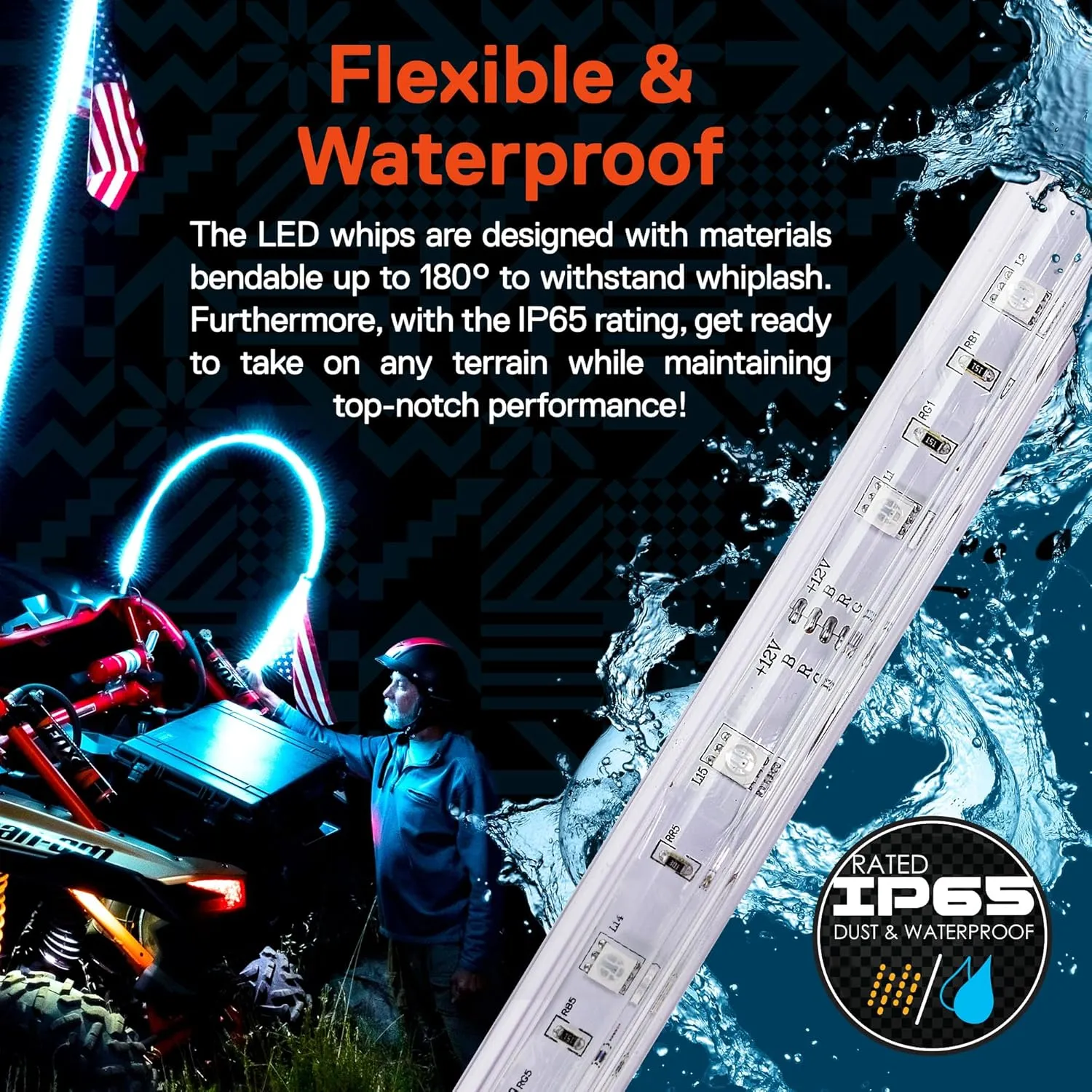 True Mods 4ft RGB LED Whip Light for UTV ATV [RF Wireless Remote] USA Flag Waterproof LED Lighted Whip CB Antenna Pole Stick for RZR Can-Am Polaris SxS 4x4 Quad Dune Buggy 4 Wheeler Accessories