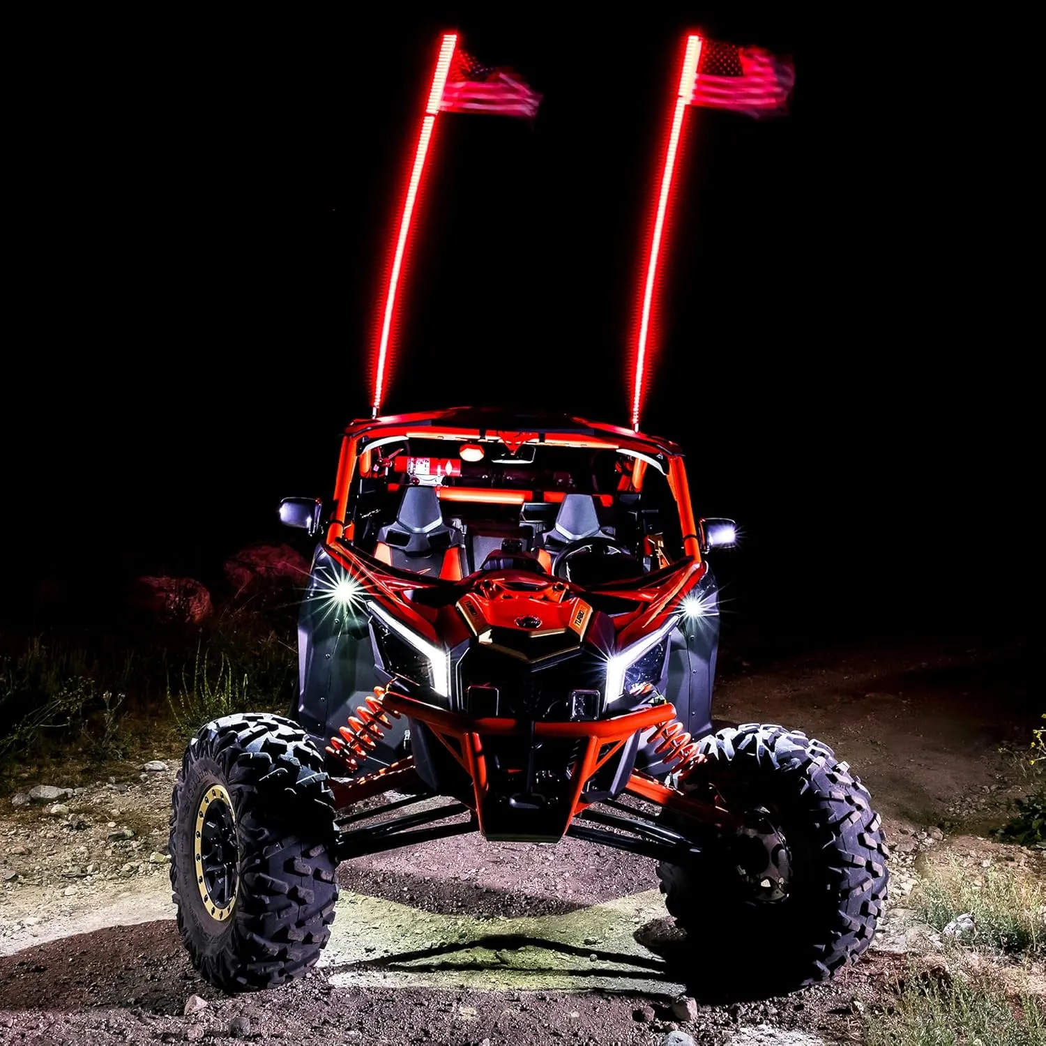 True Mods 4ft RGB LED Whip Light for UTV ATV [RF Wireless Remote] USA Flag Waterproof LED Lighted Whip CB Antenna Pole Stick for RZR Can-Am Polaris SxS 4x4 Quad Dune Buggy 4 Wheeler Accessories