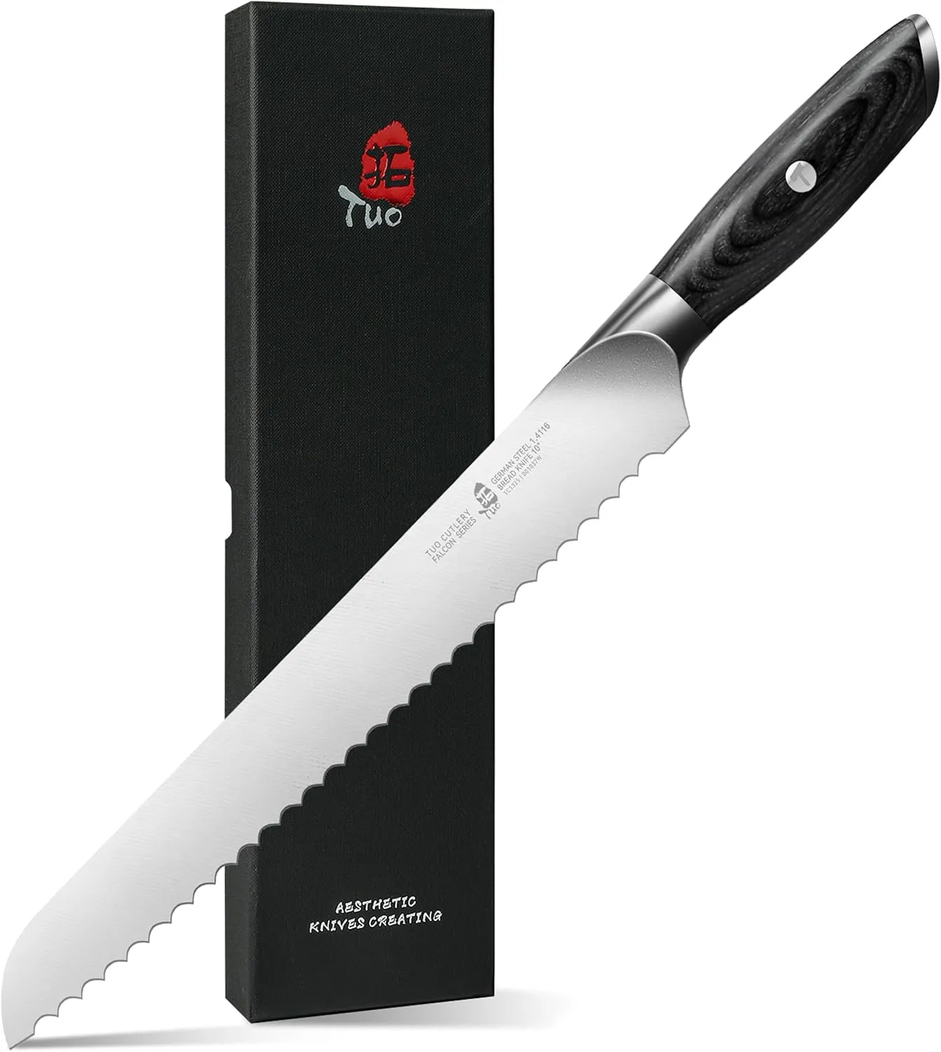 TUO Bread Knife for Homemade Bread, 10 inch Sharp Serrated Knife, High Carbon German Stainless Steel with Pakkawood Handle, Gift Box - Falcon Series