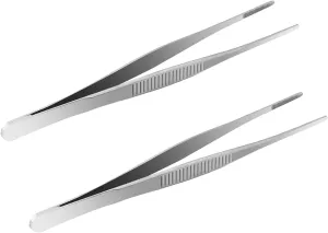 Tweezer Stainless Steel Long Straight Tweezer with Precision Serrated Tips Garden Kitchen Tool 6.3" Straight Blunt Tweezer Bar Tweezer 2 Pcs
