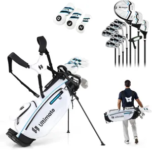 ULTIMATE Men's Complete Golf Clubs Set w/Golf Stand Bag, 460CC #1 Driver, #3 Fairway, Hybrid, #5#6#7#8#9#P #S Irons, Putter, Headcovers & Rain Hood, Golf Clubs for Men - Right Handed
