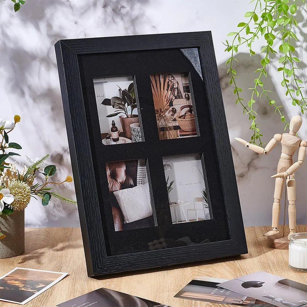 UNICRAFTALE Trading Card Display Frame 4 Cards Baseball Card Display Case Wall-Mounted Sports Card Display Frame Black Wood Holder for Basketball Football Hockey Standard Cards
