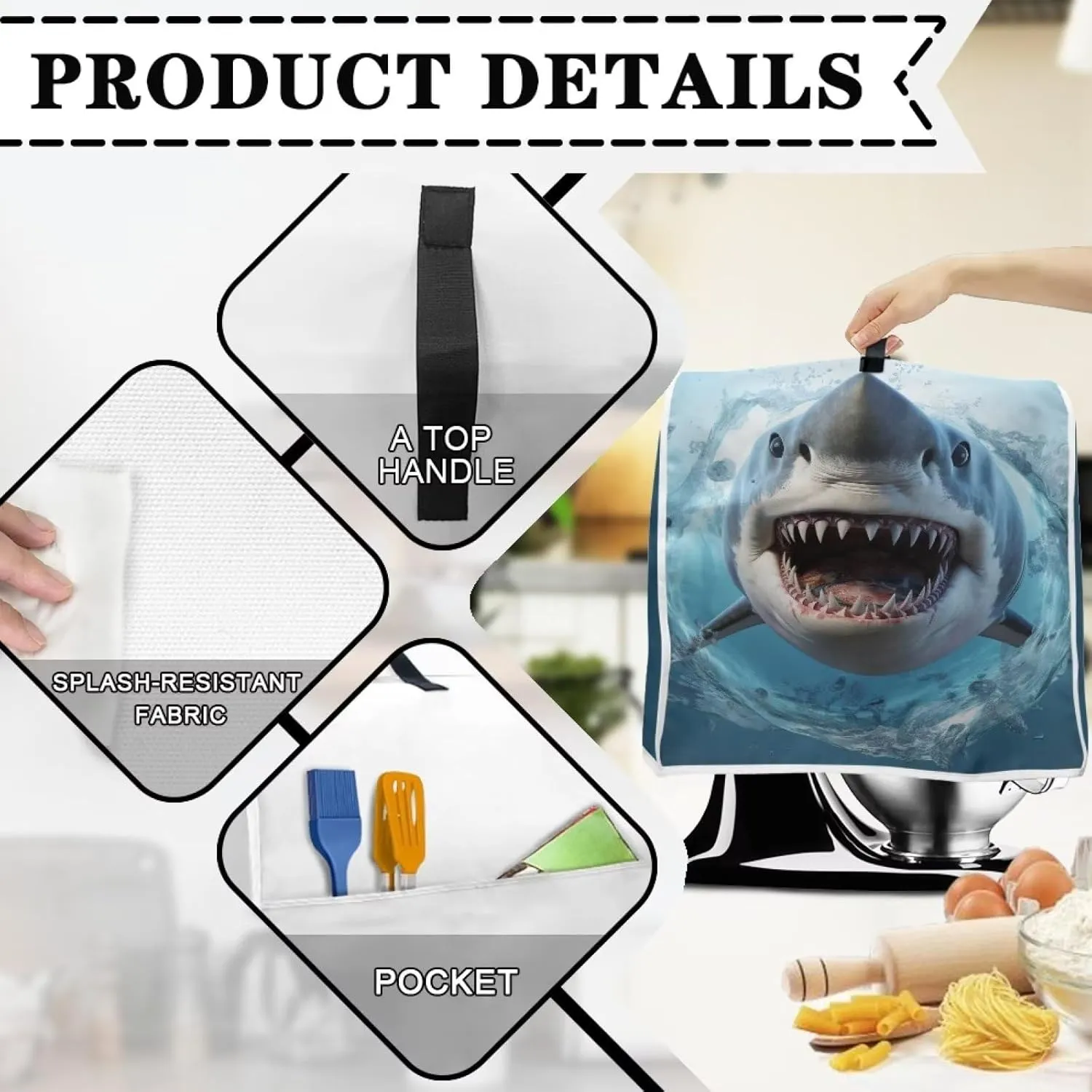 Upetstory Shark Kitchen Aid Mixer Covers for Stand Mixer 4.5-5 qt Universal Dust Cover All Tilt Head & Bowl Lift Models with Organizer Bag for Accessories Air Fryer,Coffee Maker,Juicer Machine