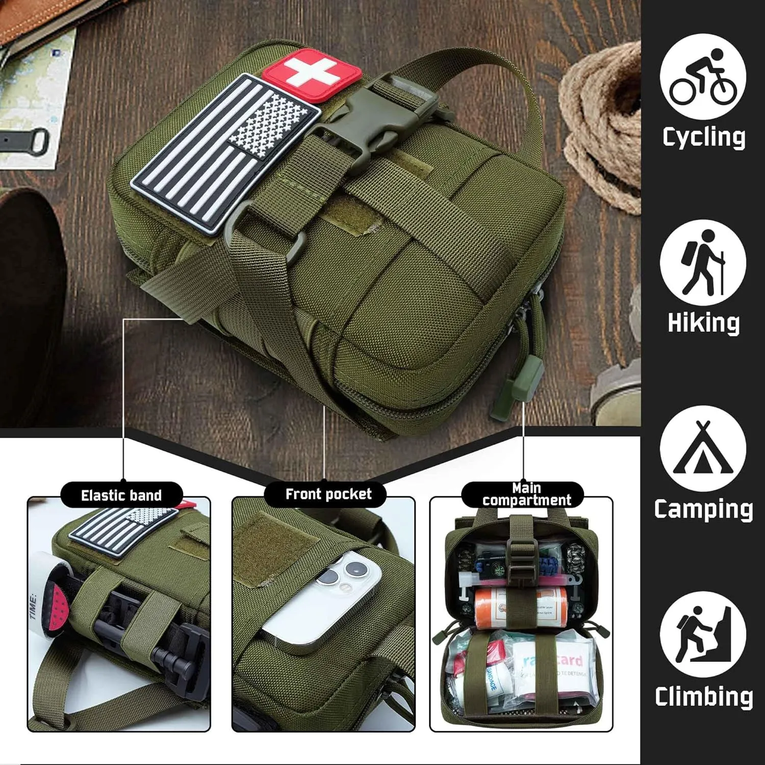 Upgrade Molle Rip Away Ifak Pouch, Tactical Small Belt First Aid Pouch Medical Utility EMT Pouch Only