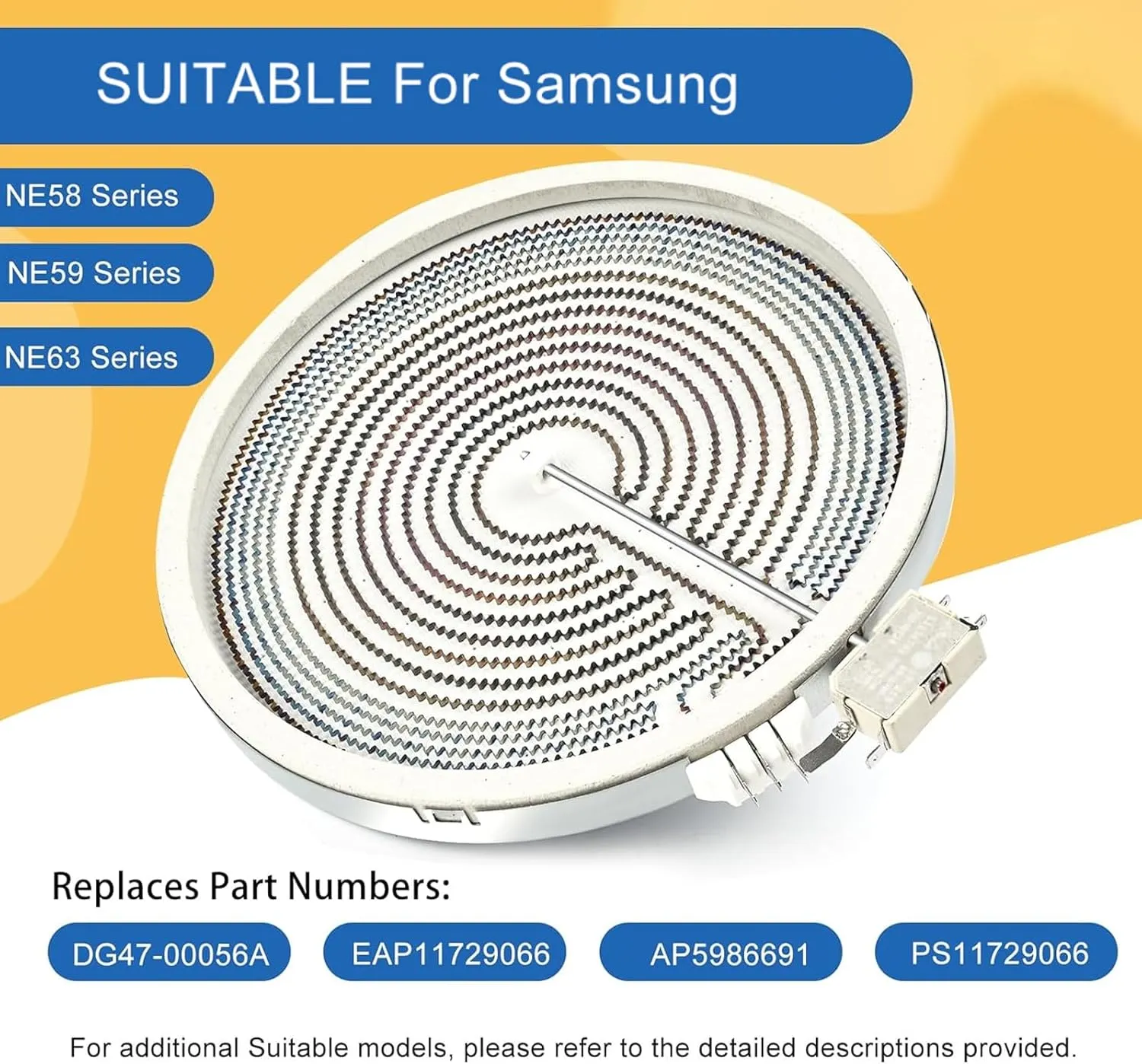 Upgraded DG47-00064A DG47-00056A Suitable for Samsung Electric Stove Range 12 Inch Electric Range Dual Radiant Surface Element Replacement Part Numbers AP5986691 EAP11729066 PS11729066