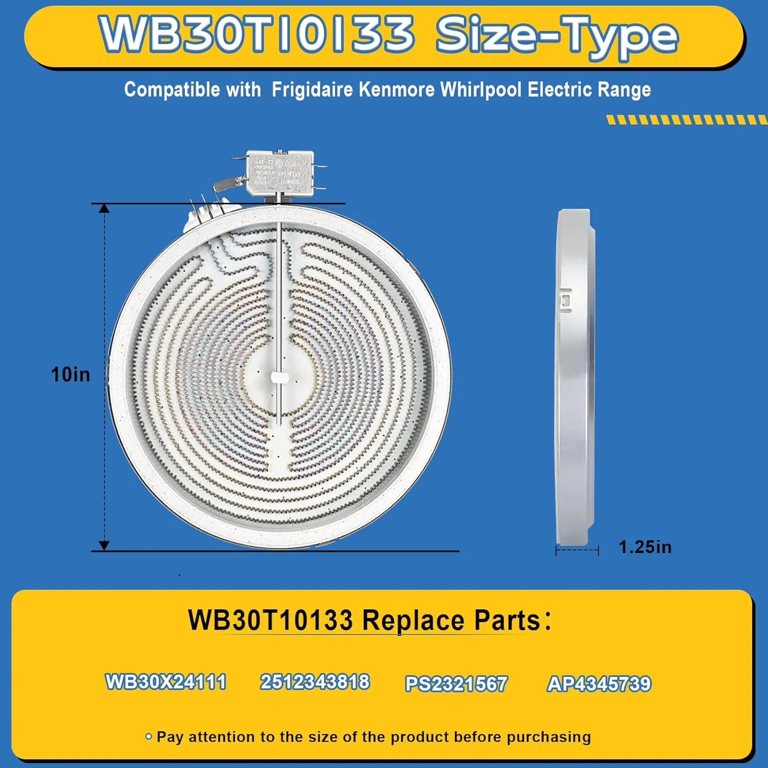 Upgraded WB30T10133 Range 9" Dual Radiant Surface Element Compatible with GE Hotpoint Electric Stove, WB30X24111 9"/6" Dual Haliant Surface Element Replace PS2321567 AP4345739