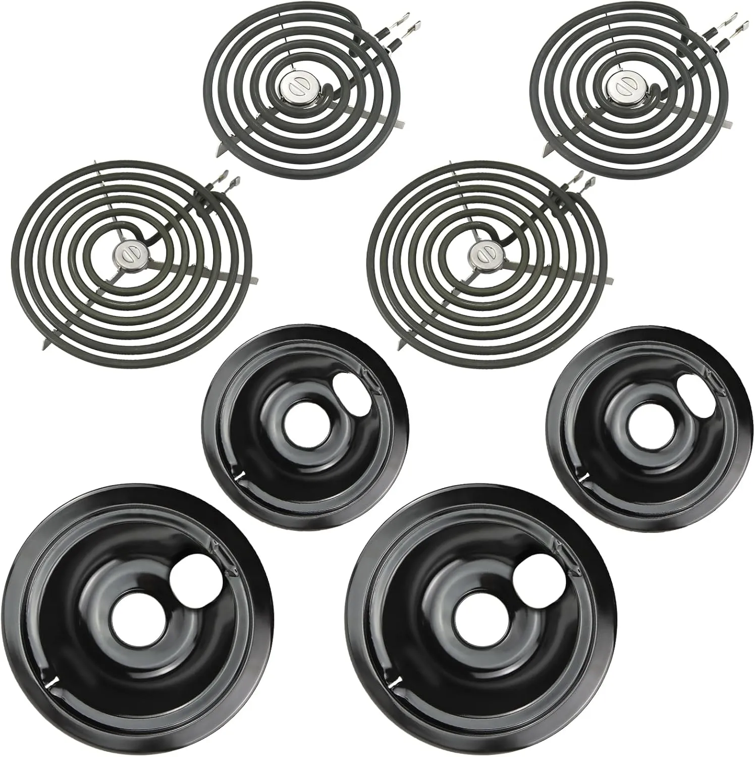 Upgraded WB31M20 WB31M19 Porcelain Drip Pans WB30M1 WB30M2 Stove Burner Element Set by Blutoget - Compatible for GE Hotpoint Electric Range Cooktop- Electric Stove Drip Pans