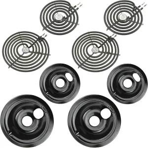 Upgraded WB31M20 WB31M19 Porcelain Drip Pans WB30M1 WB30M2 Stove Burner Element Set by Blutoget - Compatible for GE Hotpoint Electric Range Cooktop- Electric Stove Drip Pans
