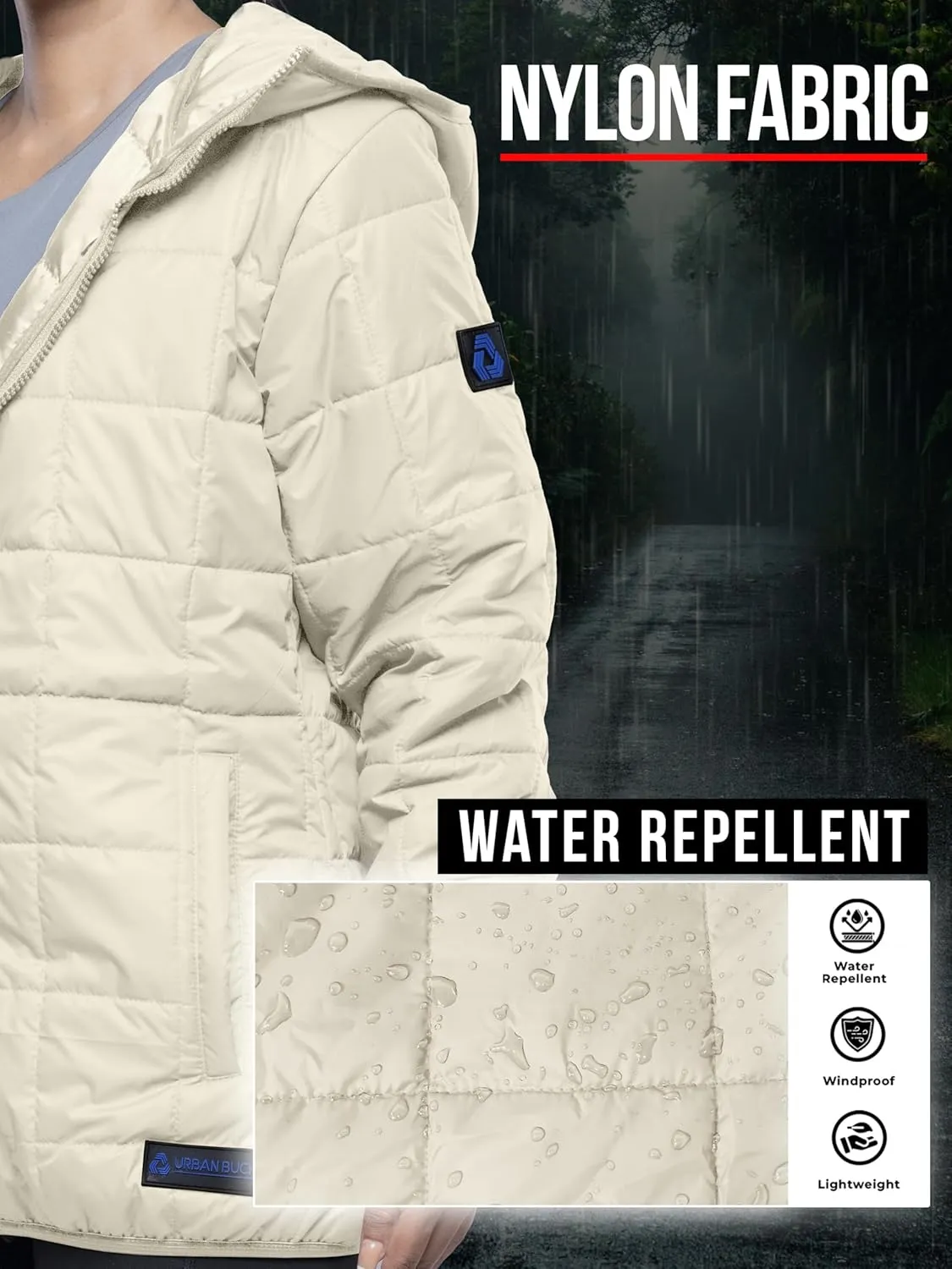 URBAN BUCK Packable Puffer Jacket Women with Hood – 32 Degree Lightweight Quilted Winter Puff Foldable Jacket for Women