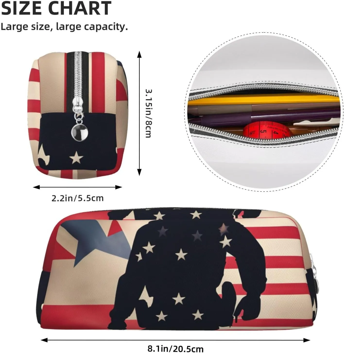 US Military Soldiers Patriotic Memorial Day Print Versatile Storage Pouch Makeup Bag Travel Office Small Items Organizer Bag