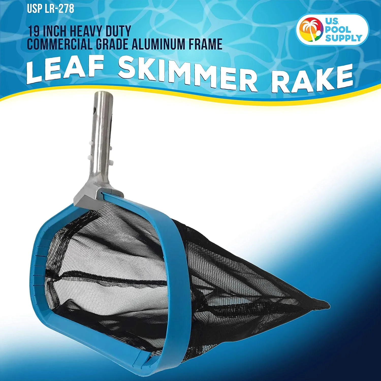 U.S. Pool Supply Pool Skimmer Net - Heavy Duty 19" Pool Net Skimmer Rake, Reinforced Frame & Handle - Fine Mesh Netting Bag - Inground Swimming Pools Nets, Cleaning Leaves Leaf Debris Spa Hot Tub Pond