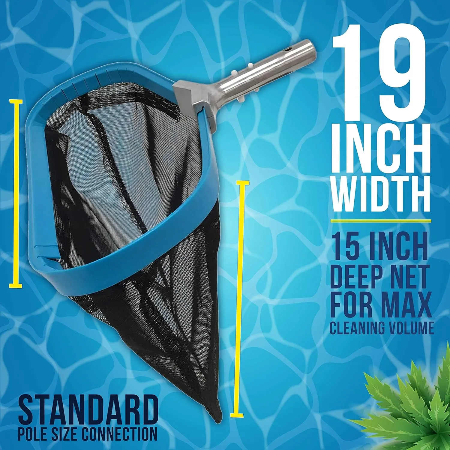 U.S. Pool Supply Pool Skimmer Net - Heavy Duty 19" Pool Net Skimmer Rake, Reinforced Frame & Handle - Fine Mesh Netting Bag - Inground Swimming Pools Nets, Cleaning Leaves Leaf Debris Spa Hot Tub Pond