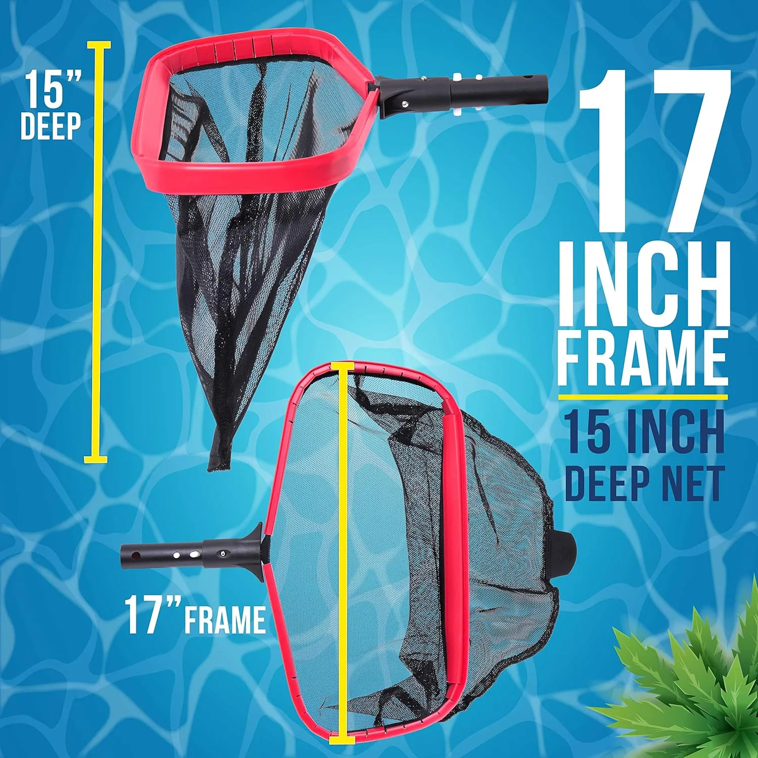 U.S. Pool Supply Professional Heavy Duty 17" Swimming Pool Leaf Skimmer Rake with Deep Net Bag - Strong Aluminum Frame for Faster Cleaning & Easier Debris Pickup and Removal