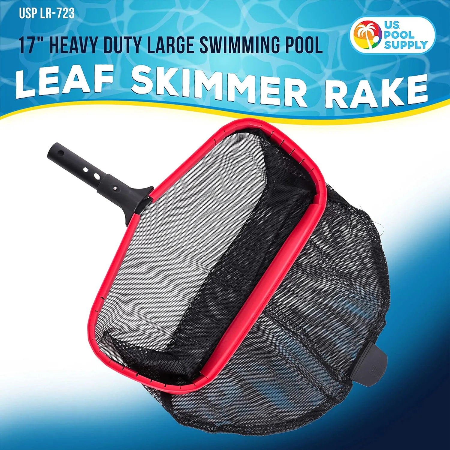 U.S. Pool Supply Professional Heavy Duty 17" Swimming Pool Leaf Skimmer Rake with Deep Net Bag - Strong Aluminum Frame for Faster Cleaning & Easier Debris Pickup and Removal