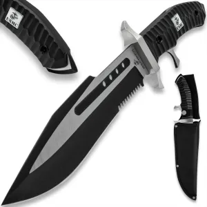 USMC Commando Bowie Knife | 8 1/2-Inch Two-Toned 3Cr13 Stainless Steel Blade | Weight-Reducing Through Holes | Partial Serrated Sawback | Sub Hilt Grip | Rugged Polypropylene Handle | 15" Overall