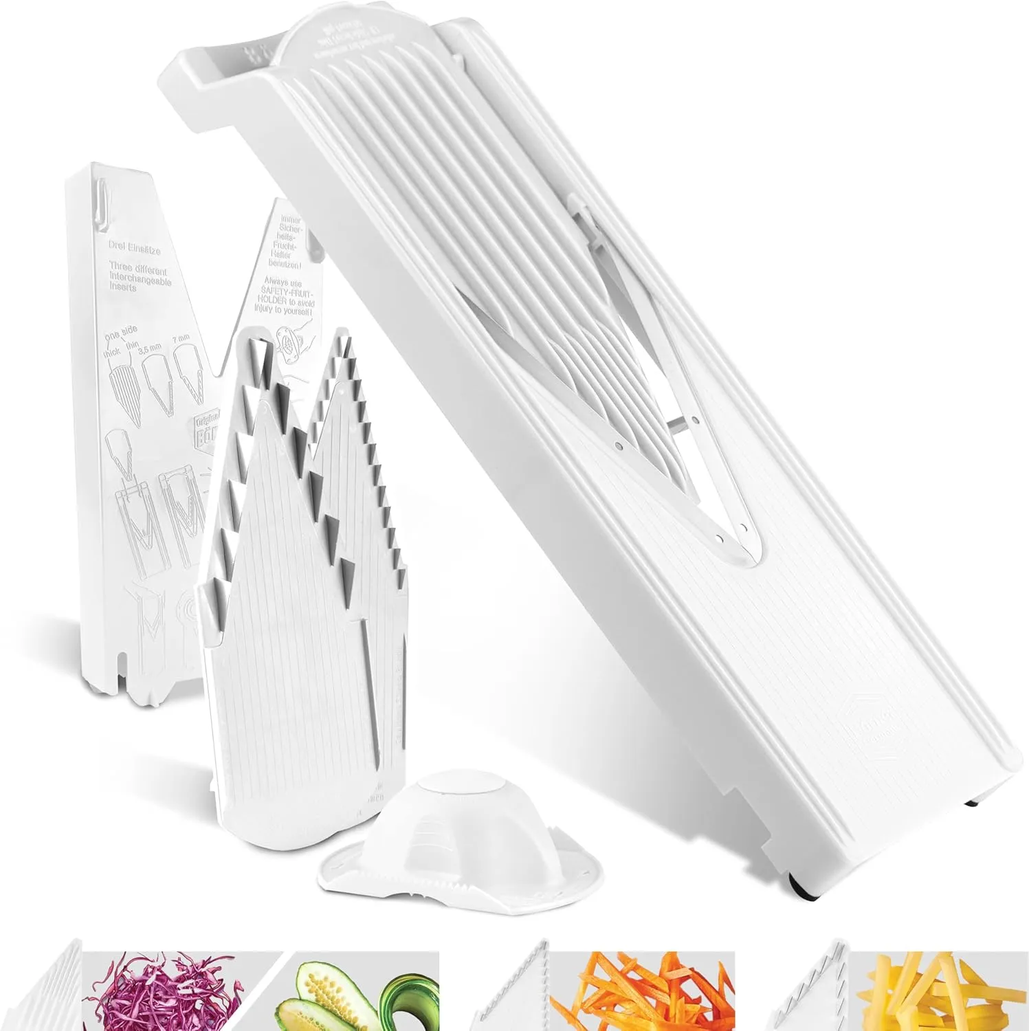 V3 TrendLine Mandoline Starter Set (6 pcs.) • Vegetable Slicer (V-Slicer)   Safety Guard   Inserts   Collection Tray   Multibox • Kitchen Slicer Set (White)