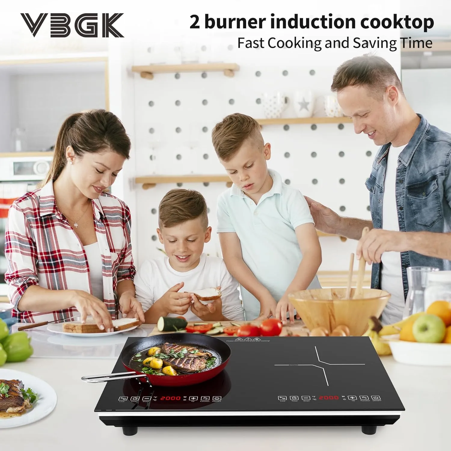 VBGK Double Induction Cooktop,110V 4000W Electric burner,2 burner Hot Plate LED Sensor Touch Energy-Saving induction stove top with Child Safety Lock & Timer 2 burner induction cooktop