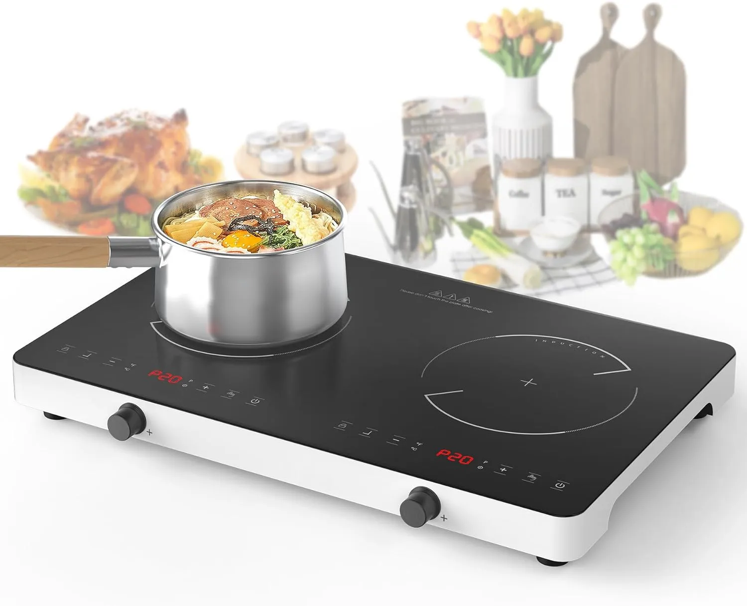 VBGK Double Induction Cooktop,110V 4000W Induction Stove Top Portable Induction Cooktop 2 Burner with Knob Control,20 Power Levels,Child Safety Lock and 4 Hour Timer