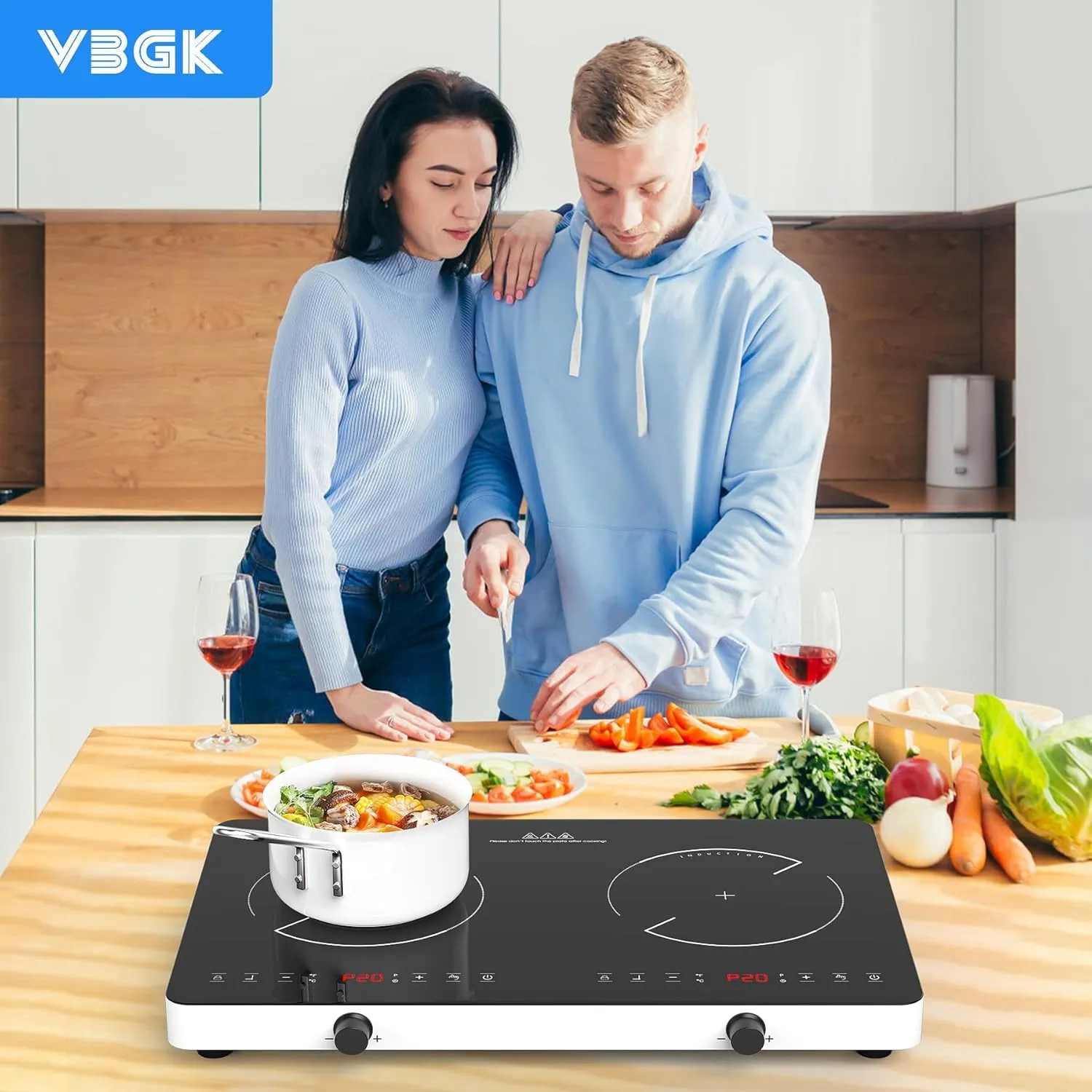 VBGK Double Induction Cooktop,110V 4000W Induction Stove Top Portable Induction Cooktop 2 Burner with Knob Control,20 Power Levels,Child Safety Lock and 4 Hour Timer