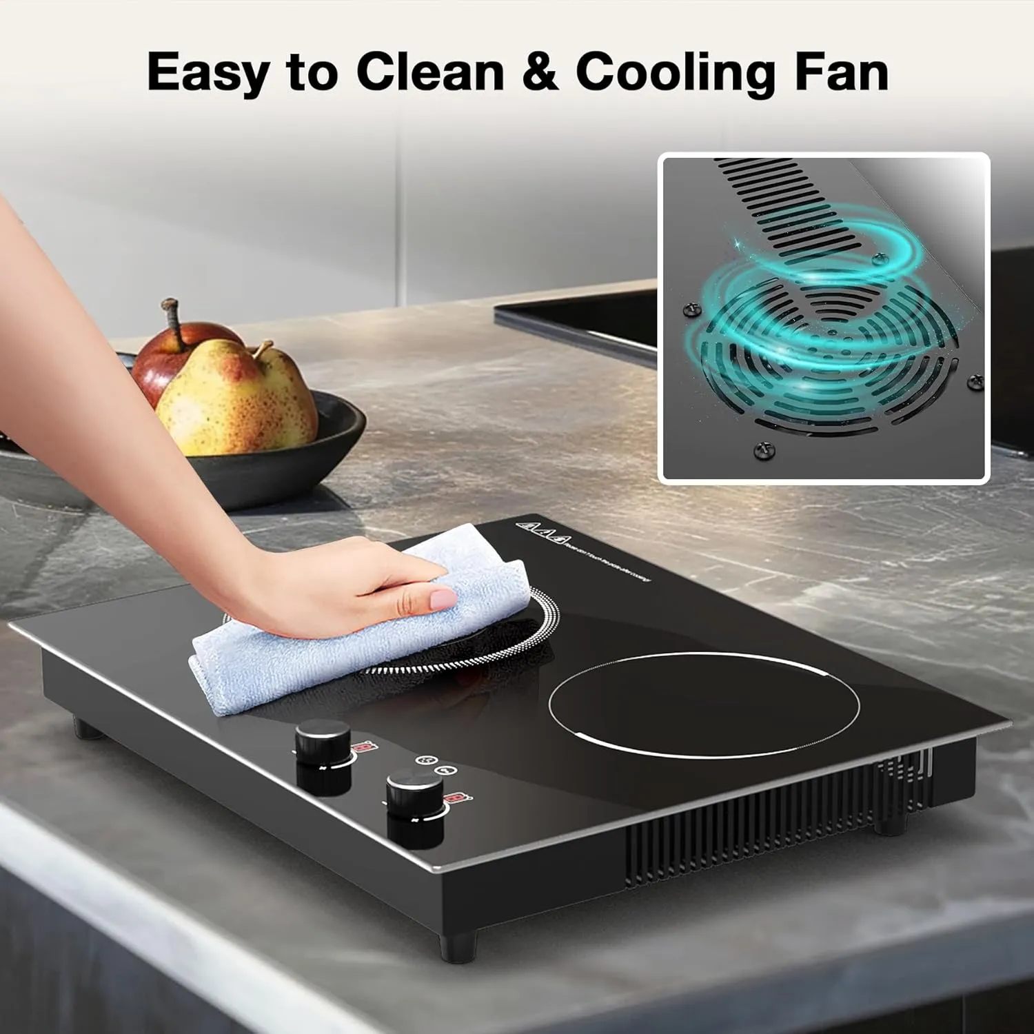 VBGK Electric Cooktop,2100W Built-in & Countertop 2 Burner Electric Cooktop,Electric Stove Top with10 Heating Level, Timer & Kid Safety Lock, LED Knob Touch Control Electric Burner (with Plug)