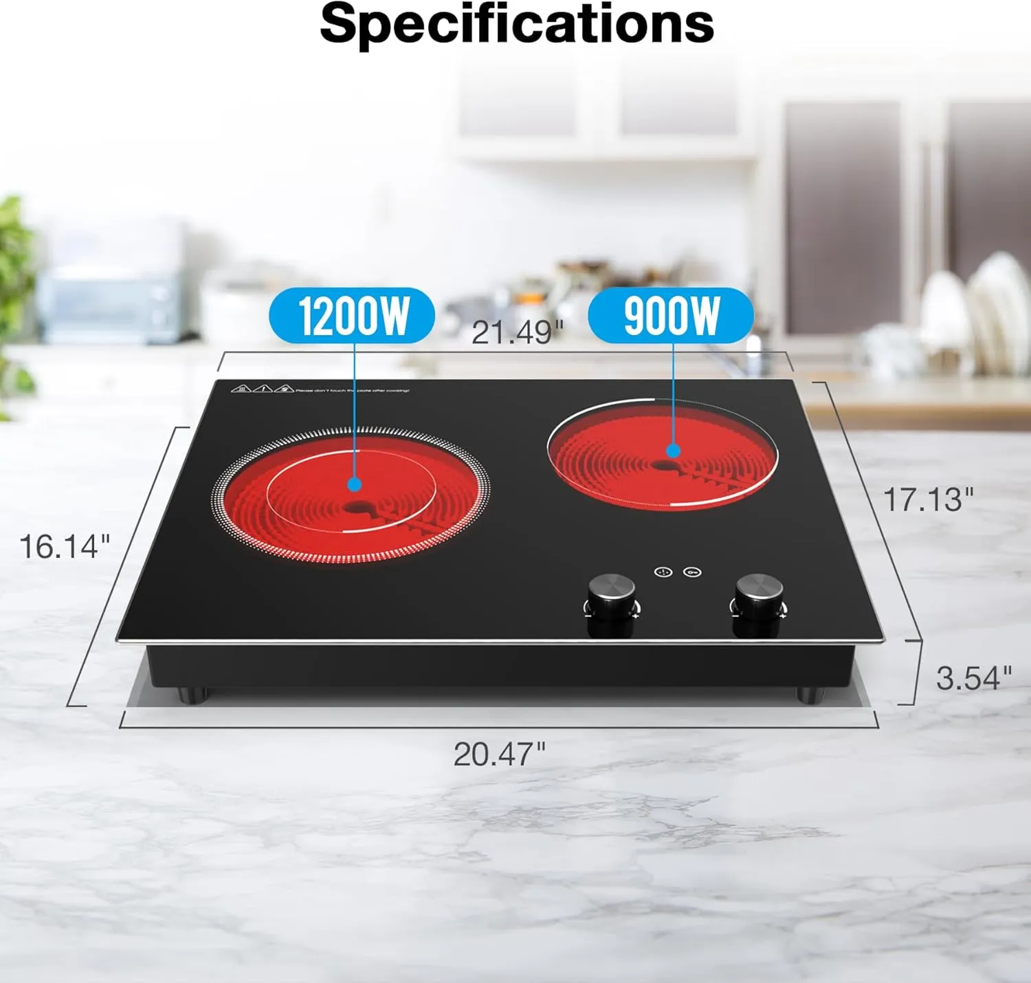VBGK Electric Cooktop,2100W Built-in & Countertop 2 Burner Electric Cooktop,Electric Stove Top with10 Heating Level, Timer & Kid Safety Lock, LED Knob Touch Control Electric Burner (with Plug)
