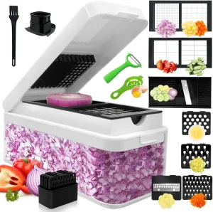 Vegetable Chopper, Onion Chopper Dicer, Mandoline Slicer, Food Chopper with Container, Vegetable Cutter for Salad Potato Carrot Garlic（9 Blades, White Black）