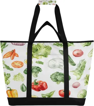 Vegetable Reusable Insulated Cooler Bag with Ice Pack Compartment - Large 57L Waterproof Thermal Grocery Tote for Picnic Beach Camping Lunch Storage
